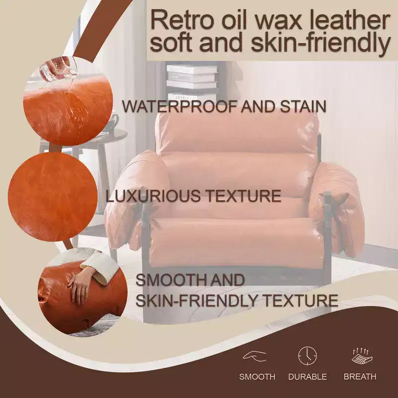 Zeus & Ruta Modern Vintage Leather Accent Chair with Removable Armrests for Living Room, Study, Office