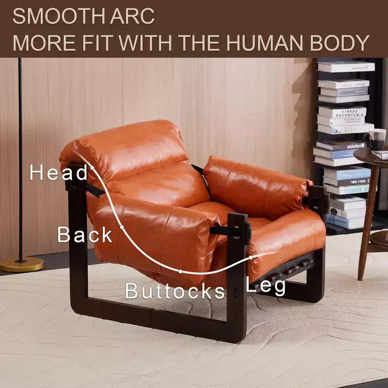Zeus & Ruta Modern Vintage Leather Accent Chair with Removable Armrests for Living Room, Study, Office