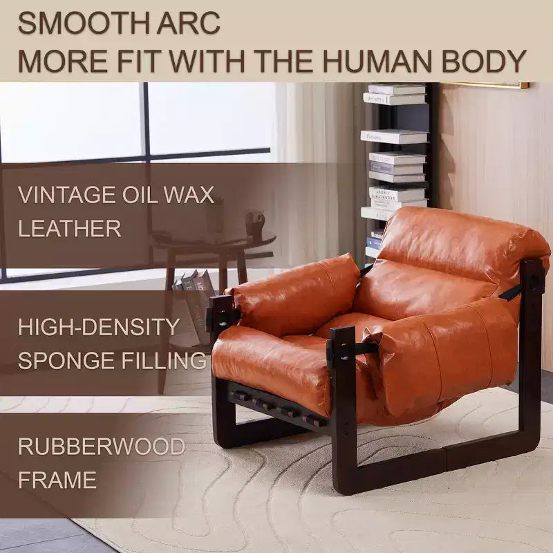 Zeus & Ruta Modern Vintage Leather Accent Chair with Removable Armrests for Living Room, Study, Office
