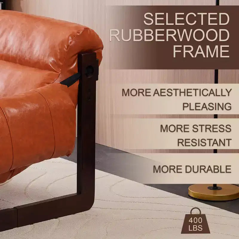 Zeus & Ruta Modern Vintage Leather Accent Chair with Removable Armrests for Living Room, Study, Office