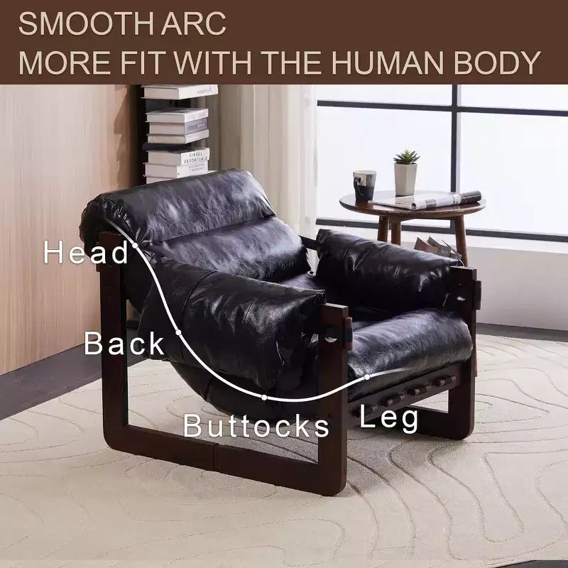 Zeus & Ruta Modern Vintage Leather Accent Chair with Removable Armrests for Living Room, Study, Office