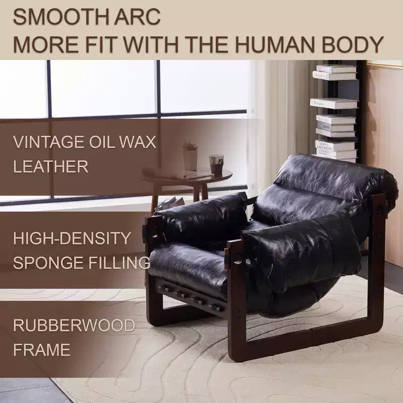 Zeus & Ruta Modern Vintage Leather Accent Chair with Removable Armrests for Living Room, Study, Office