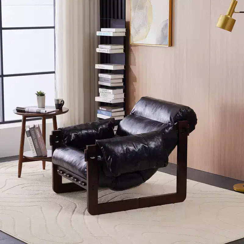 Zeus & Ruta Modern Vintage Leather Accent Chair with Removable Armrests for Living Room, Study, Office
