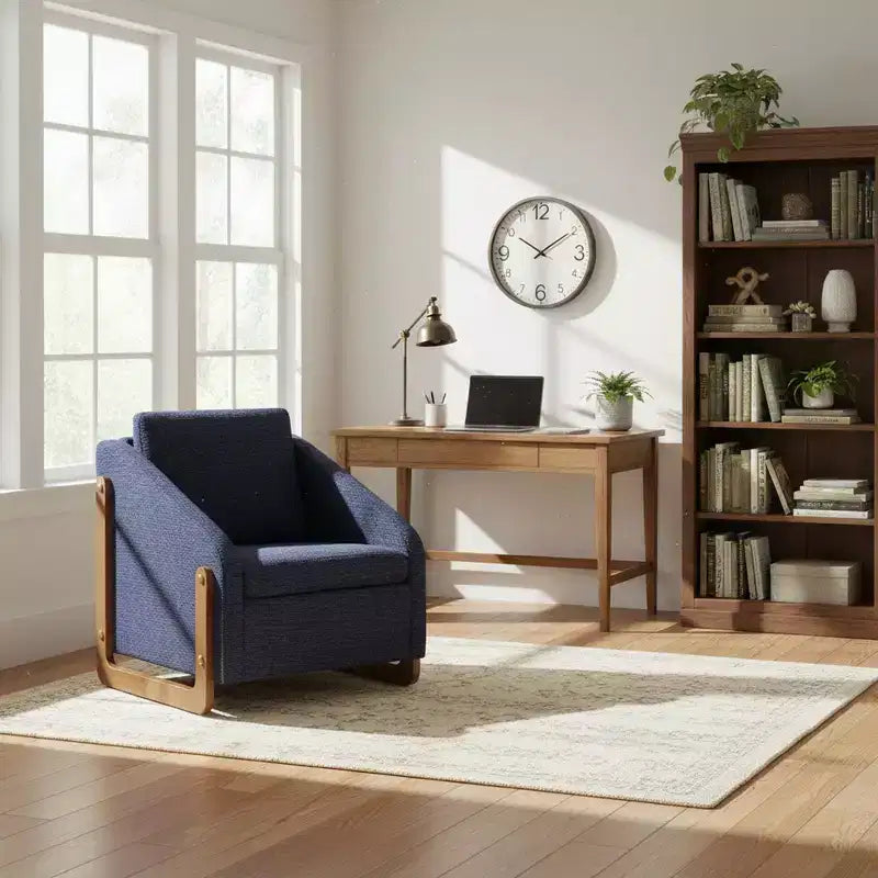 Homy Casa Chenille Upholstered Accent Chair with Wooden Frame, Modern Armchair for Living Room, Bedroom & Reading Corner, Navy Blue