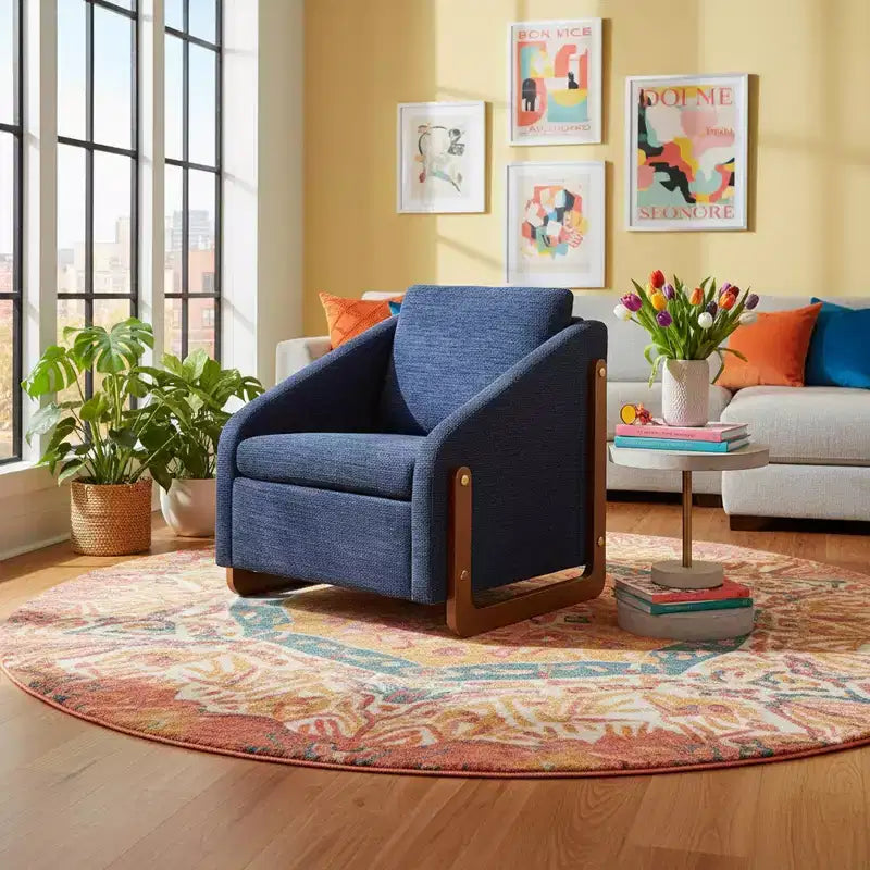 Homy Casa Chenille Upholstered Accent Chair with Wooden Frame, Modern Armchair for Living Room, Bedroom & Reading Corner, Navy Blue