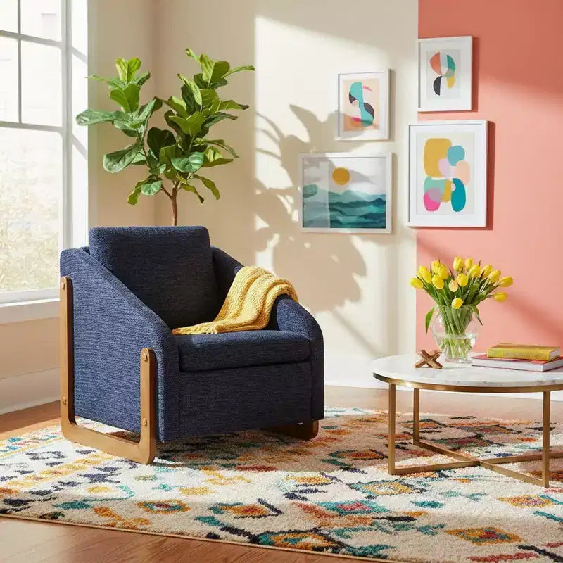 Homy Casa Chenille Upholstered Accent Chair with Wooden Frame, Modern Armchair for Living Room, Bedroom & Reading Corner, Navy Blue