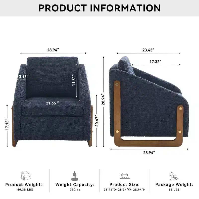 Homy Casa Chenille Upholstered Accent Chair with Wooden Frame, Modern Armchair for Living Room, Bedroom & Reading Corner, Navy Blue