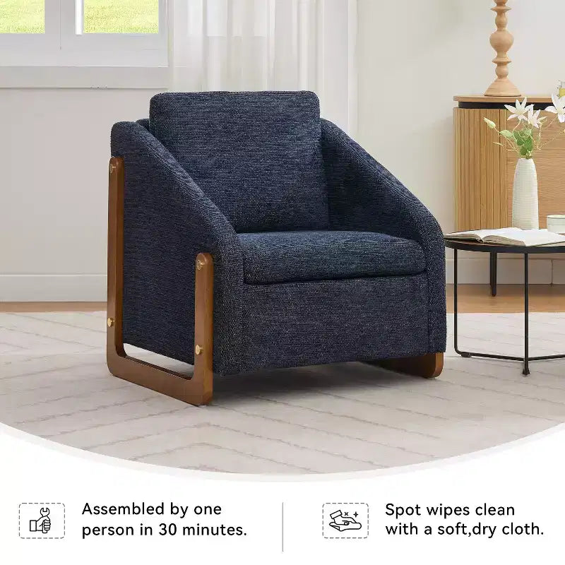 Homy Casa Chenille Upholstered Accent Chair with Wooden Frame, Modern Armchair for Living Room, Bedroom & Reading Corner, Navy Blue