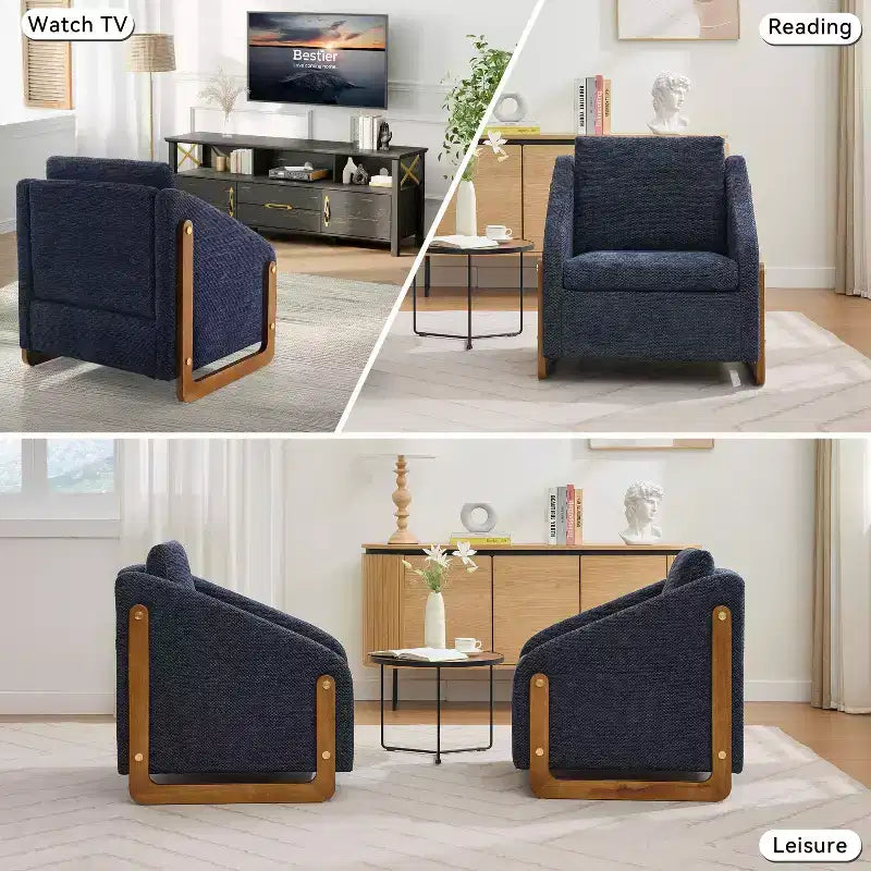 Homy Casa Chenille Upholstered Accent Chair with Wooden Frame, Modern Armchair for Living Room, Bedroom & Reading Corner, Navy Blue