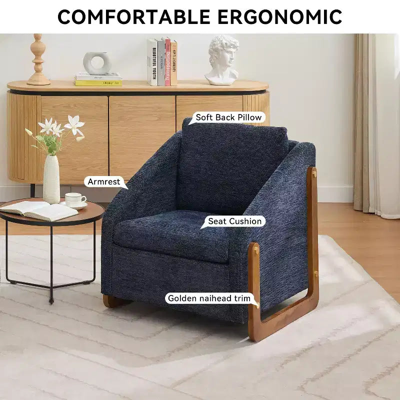 Homy Casa Chenille Upholstered Accent Chair with Wooden Frame, Modern Armchair for Living Room, Bedroom & Reading Corner, Navy Blue