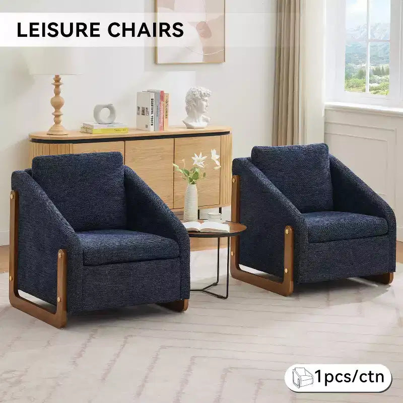 Homy Casa Chenille Upholstered Accent Chair with Wooden Frame, Modern Armchair for Living Room, Bedroom & Reading Corner, Navy Blue