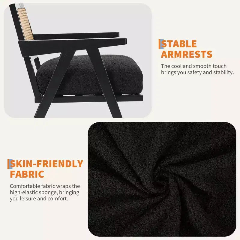 Fauteuil d'appoint de ferme du milieu du siècle - Fauteuil en bois avec dossier en rotin et coussin en lin pour salon, chambre à coucher - Assemblage facile