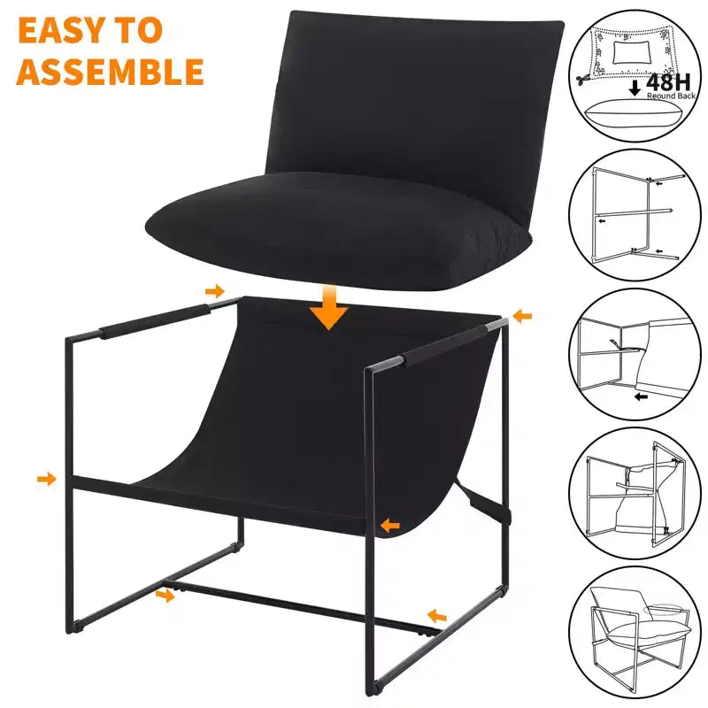 Fauteuil d'appoint Sling avec cadre en métal, fauteuil de salon moderne et confortable, fauteuil de lecture rembourré avec coussin en mousse déchiquetée, fauteuil surdimensionné et confortable