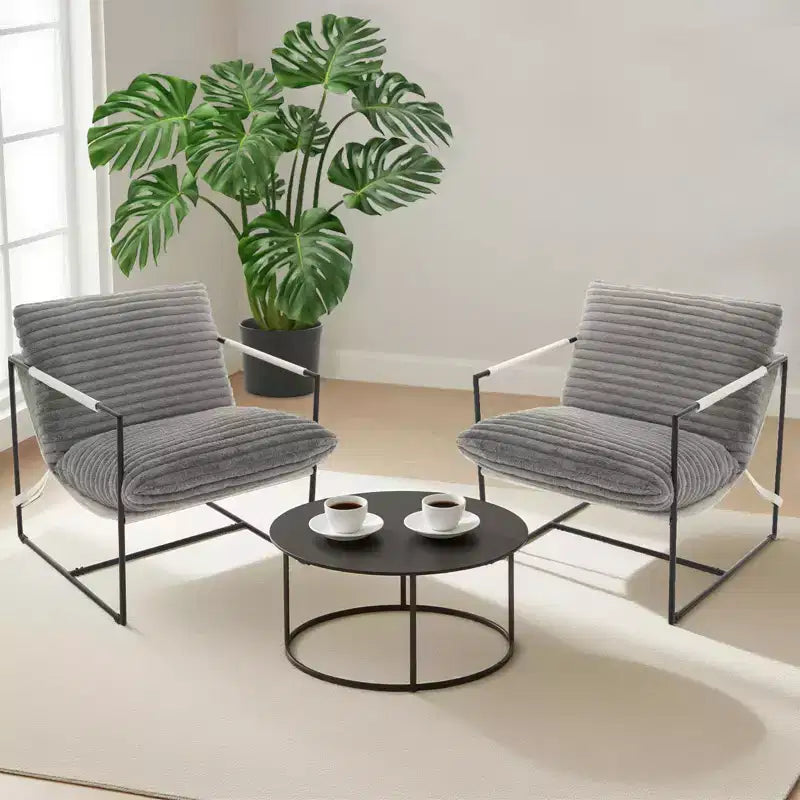Fauteuil d'appoint Sling avec cadre en métal, fauteuil de salon moderne et confortable, fauteuil de lecture rembourré avec coussin en mousse déchiquetée, fauteuil surdimensionné et confortable