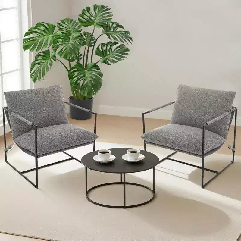 Fauteuil d'appoint Sling avec cadre en métal, fauteuil de salon moderne et confortable, fauteuil de lecture rembourré avec coussin en mousse déchiquetée, fauteuil surdimensionné et confortable
