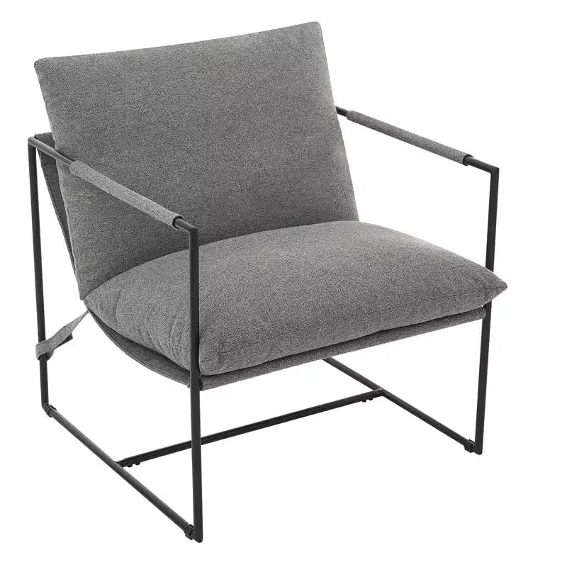 Fauteuil d'appoint Sling avec cadre en métal, fauteuil de salon moderne et confortable, fauteuil de lecture rembourré avec coussin en mousse déchiquetée, fauteuil surdimensionné et confortable