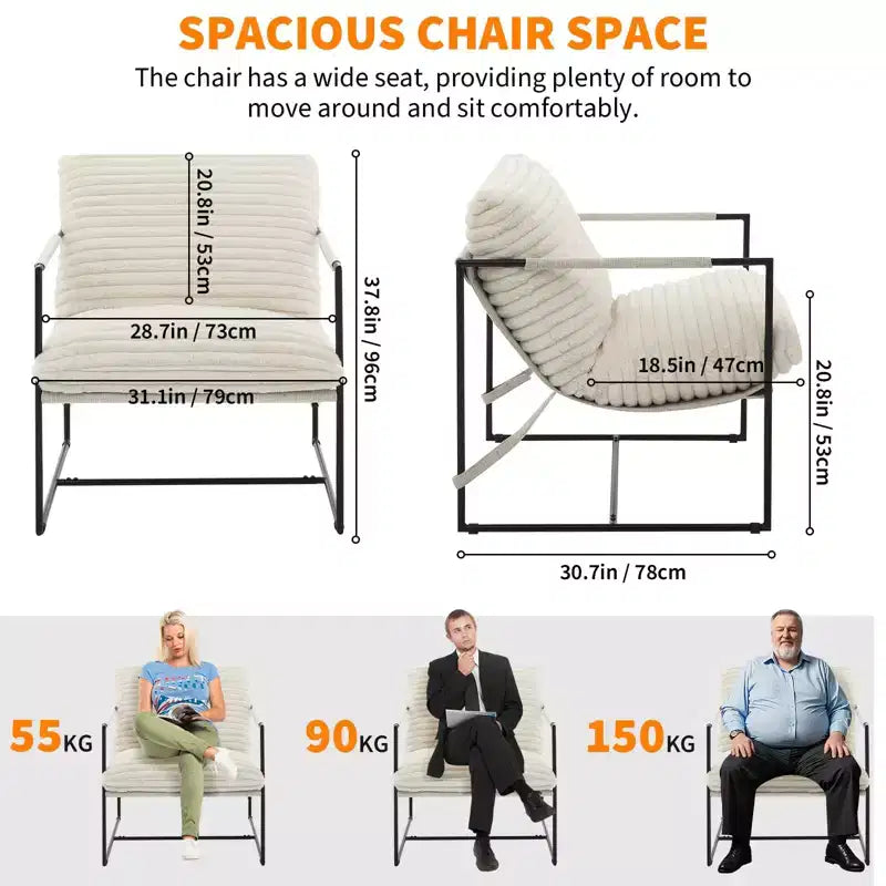 Fauteuil d'appoint Sling avec cadre en métal, fauteuil de salon moderne et confortable, fauteuil de lecture rembourré avec coussin en mousse déchiquetée, fauteuil surdimensionné et confortable