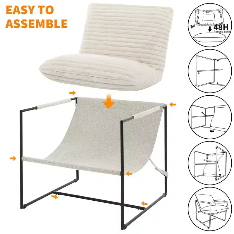 Fauteuil d'appoint Sling avec cadre en métal, fauteuil de salon moderne et confortable, fauteuil de lecture rembourré avec coussin en mousse déchiquetée, fauteuil surdimensionné et confortable