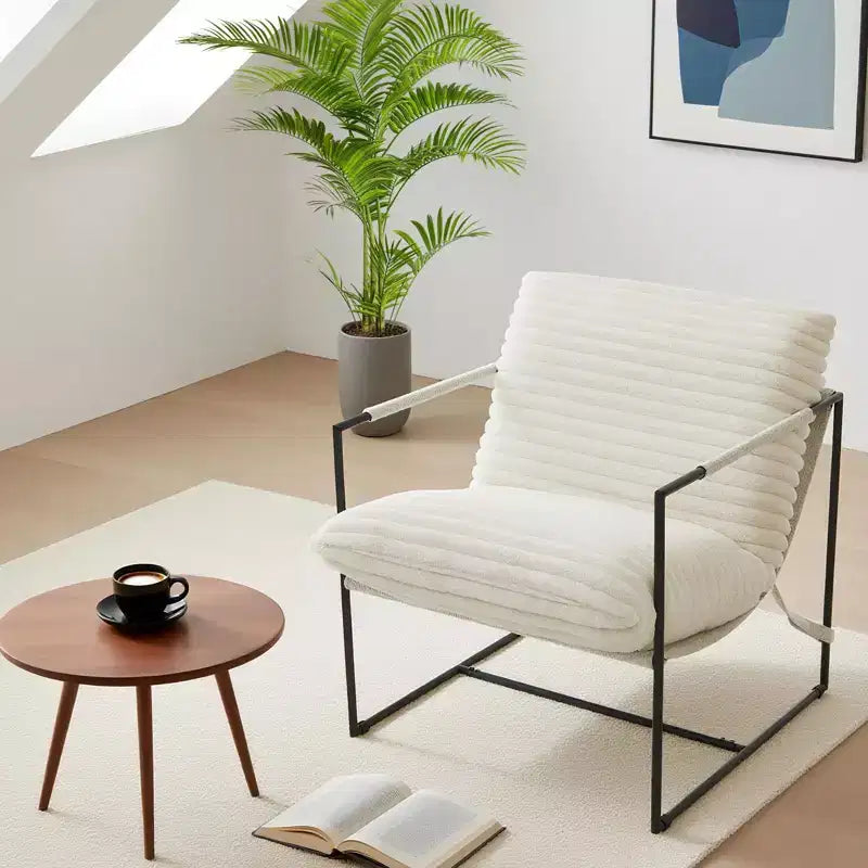 Sling Accent Chair with Metal Frame,Modern Comfy Living Room Chair,Upholstered Reading Chair with Shredded Foam Cushioning,Oversized Comfy Arm Chair
