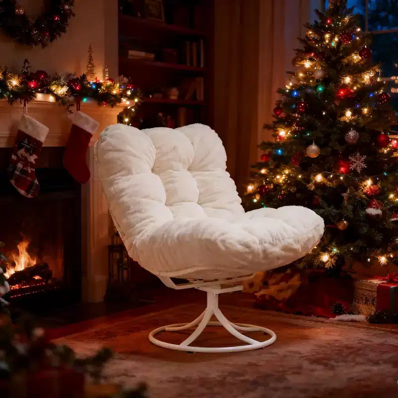 Oversize 360 Swivel Plush Lounge Chair with Metal Rocking Base, Winter Rattan Rocking Papasan Chair with 6.3 Comfy Deep Seat Thick Cushion