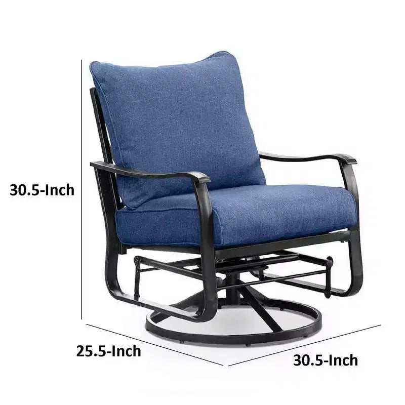 Ensemble de 2 fauteuils pivotants et inclinables Royal Hampton, coussins bleu marine, métal noir