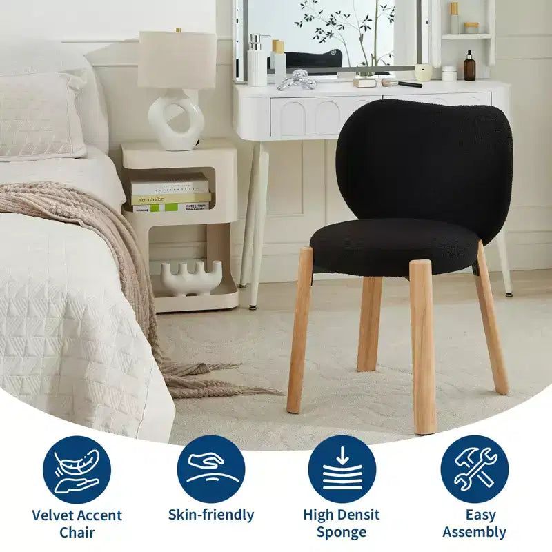 Makeup Chair Comfy Accent Chair, Plush Teddy Fabric, Cute Vanity Chair for Home Office, Bedroom, Dressing Room-2 PCS
