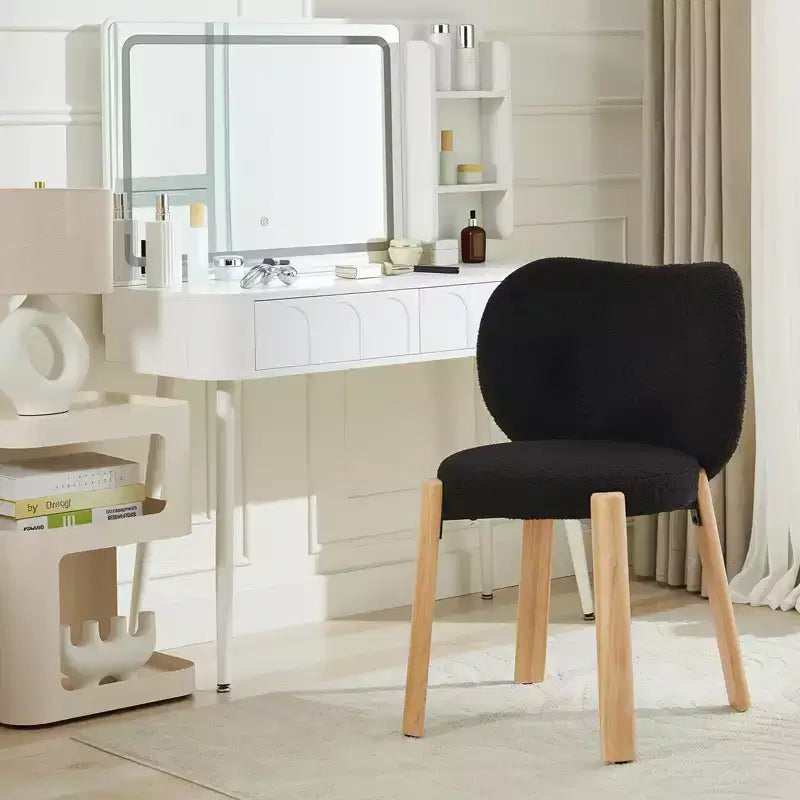 Makeup Chair Comfy Accent Chair, Plush Teddy Fabric, Cute Vanity Chair for Home Office, Bedroom, Dressing Room-2 PCS