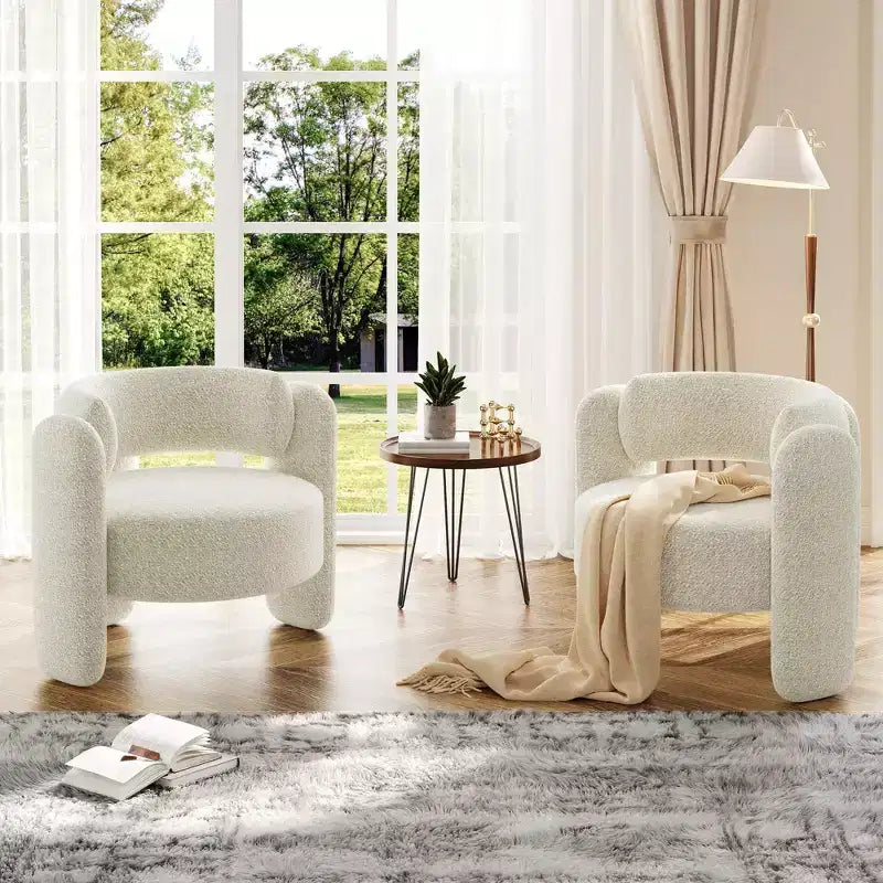 Modern Chenille Accent Armchair Mid-Century Upholstery, Round Corners for Living Room, Bedroom, Office, or Cafe