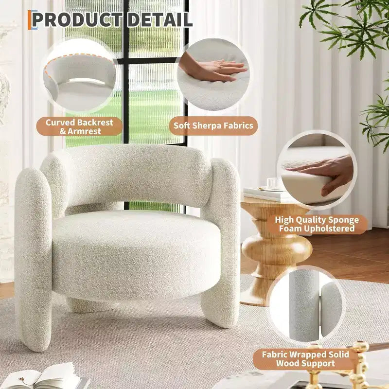Modern Chenille Accent Armchair Mid-Century Upholstery, Round Corners for Living Room, Bedroom, Office, or Cafe