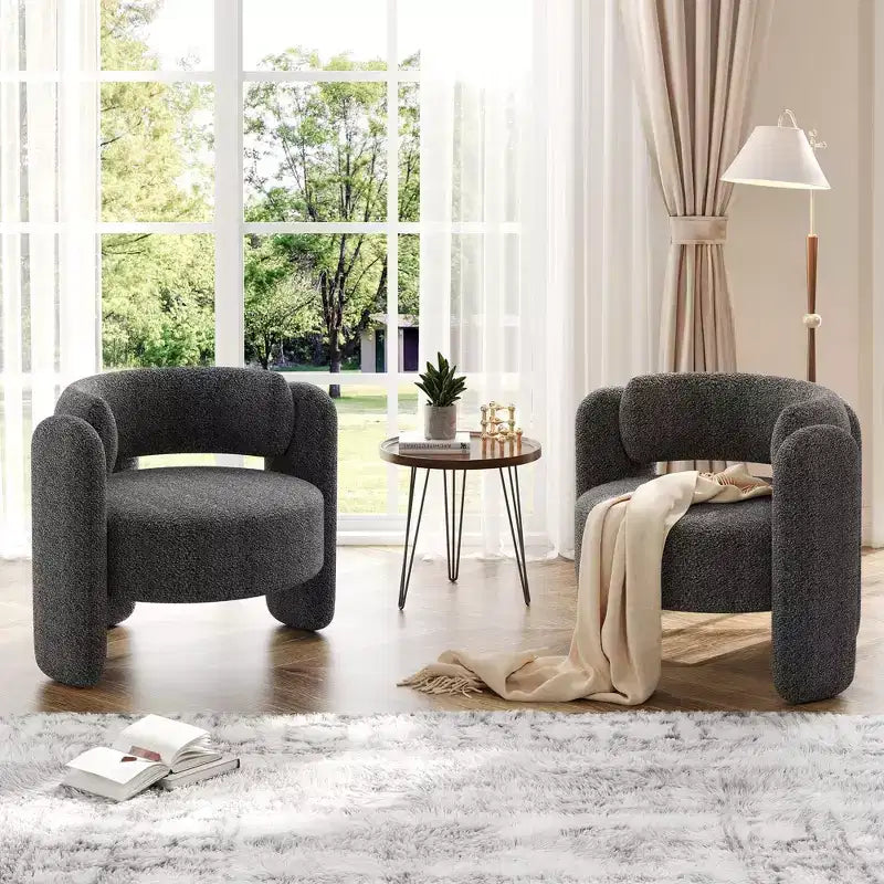 Modern Chenille Accent Armchair Mid-Century Upholstery, Round Corners for Living Room, Bedroom, Office, or Cafe