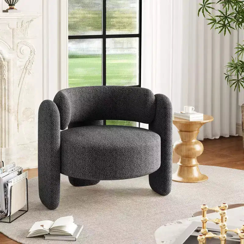 Modern Chenille Accent Armchair Mid-Century Upholstery, Round Corners for Living Room, Bedroom, Office, or Cafe