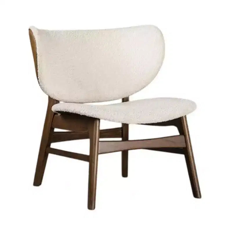 Royal Hampton Accent Chair, Winged Back Beige Boucle Fabric, Walnut Brown Wood