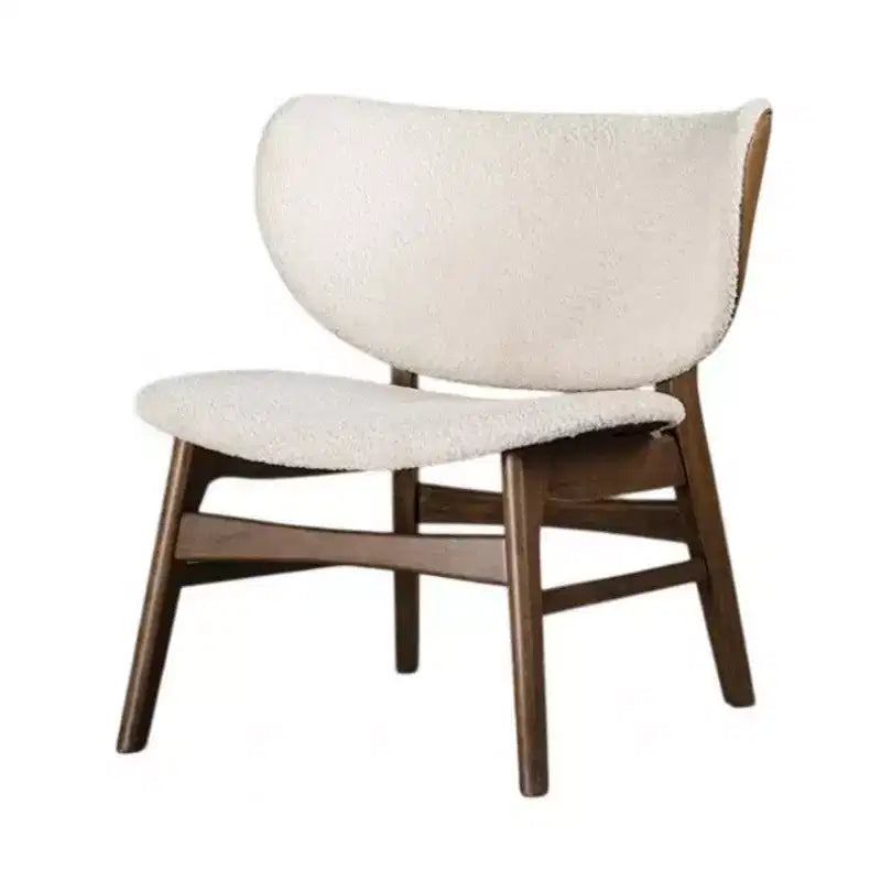Royal Hampton Accent Chair, Winged Back Beige Boucle Fabric, Walnut Brown Wood