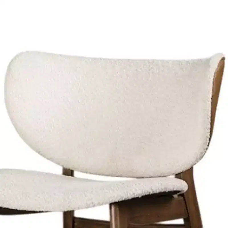 Royal Hampton Accent Chair, Winged Back Beige Boucle Fabric, Walnut Brown Wood