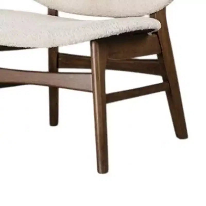 Royal Hampton Accent Chair, Winged Back Beige Boucle Fabric, Walnut Brown Wood