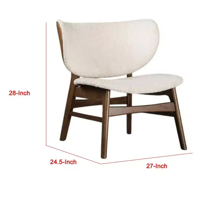 Royal Hampton Accent Chair, Winged Back Beige Boucle Fabric, Walnut Brown Wood