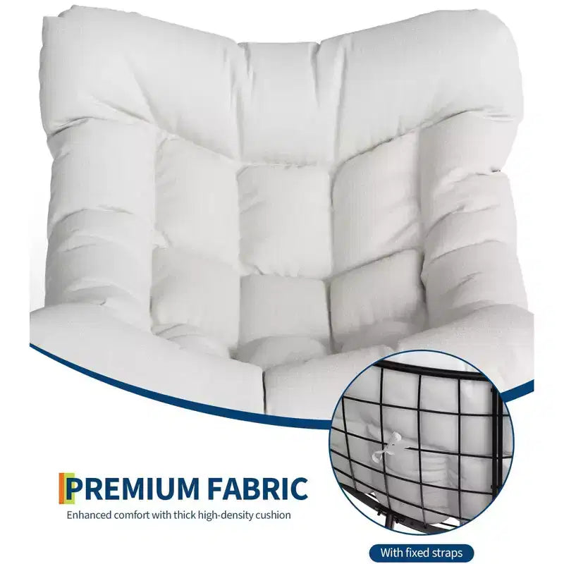 Grand fauteuil de salon avec repose-pieds, chaise berçante Papasan d'extérieur avec pouf et cadre en métal robuste, chaise berçante en rotin en forme d'œuf pour patio