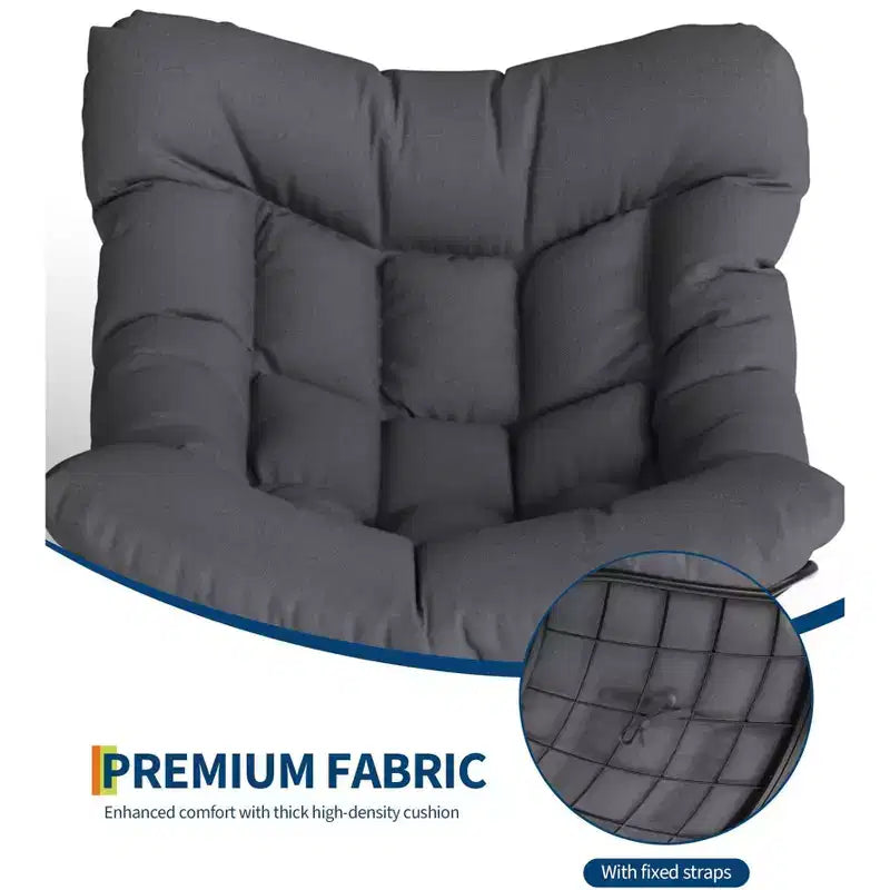 Grand fauteuil de salon avec repose-pieds, chaise berçante Papasan d'extérieur avec pouf et cadre en métal robuste, chaise berçante en rotin en forme d'œuf pour patio