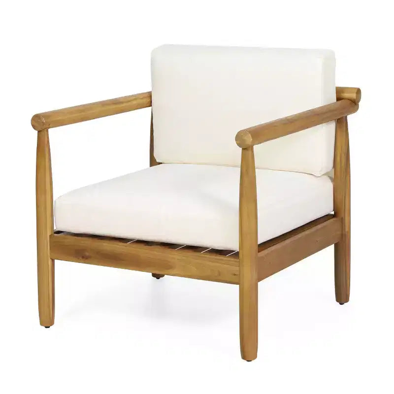 Fauteuil d'appoint Homy Casa en bois d'acacia avec assise et dossier rembourrés, naturel