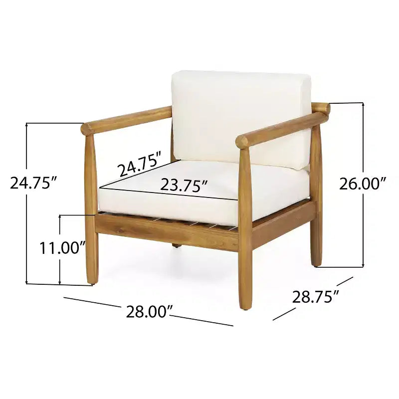 Fauteuil d'appoint Homy Casa en bois d'acacia avec assise et dossier rembourrés, naturel