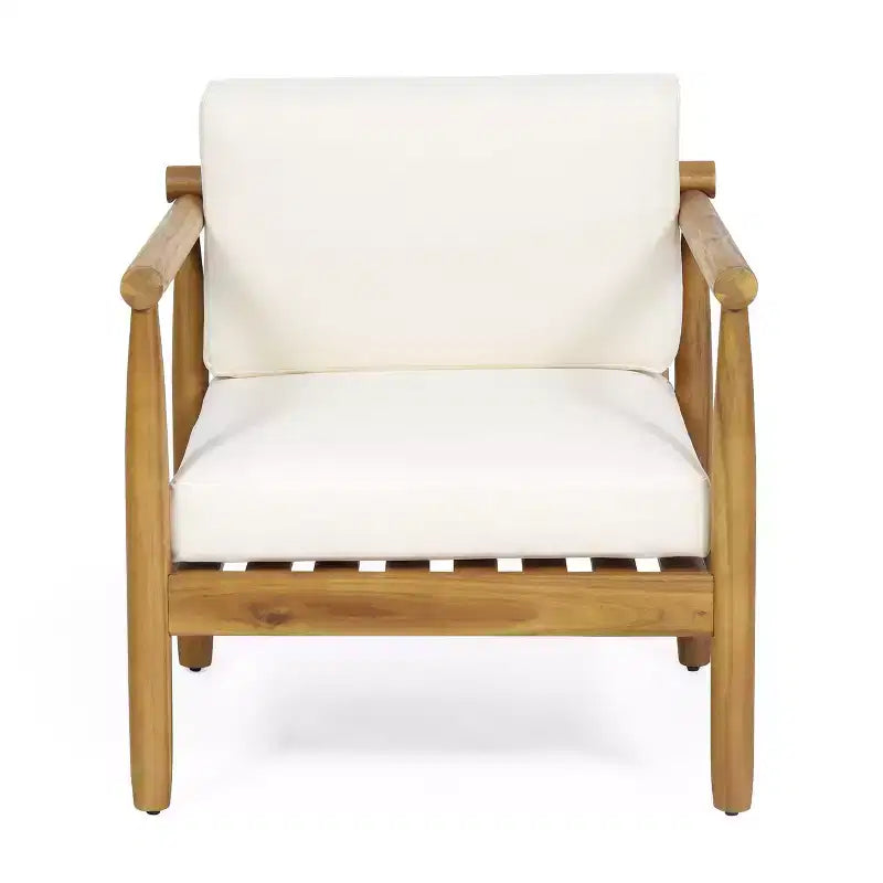 Fauteuil d'appoint Homy Casa en bois d'acacia avec assise et dossier rembourrés, naturel