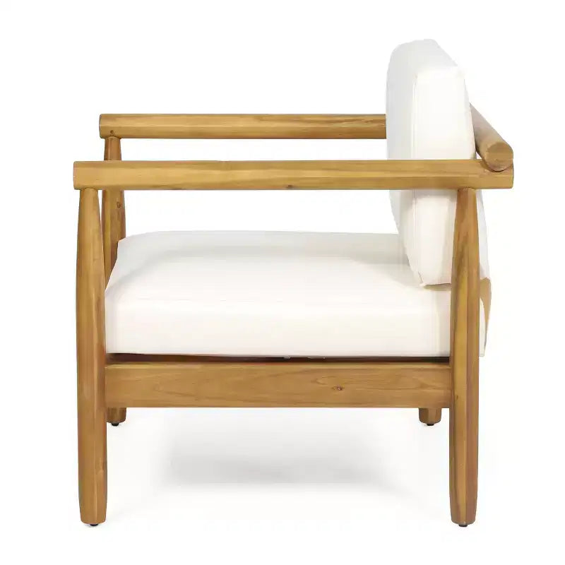 Fauteuil d'appoint Homy Casa en bois d'acacia avec assise et dossier rembourrés, naturel