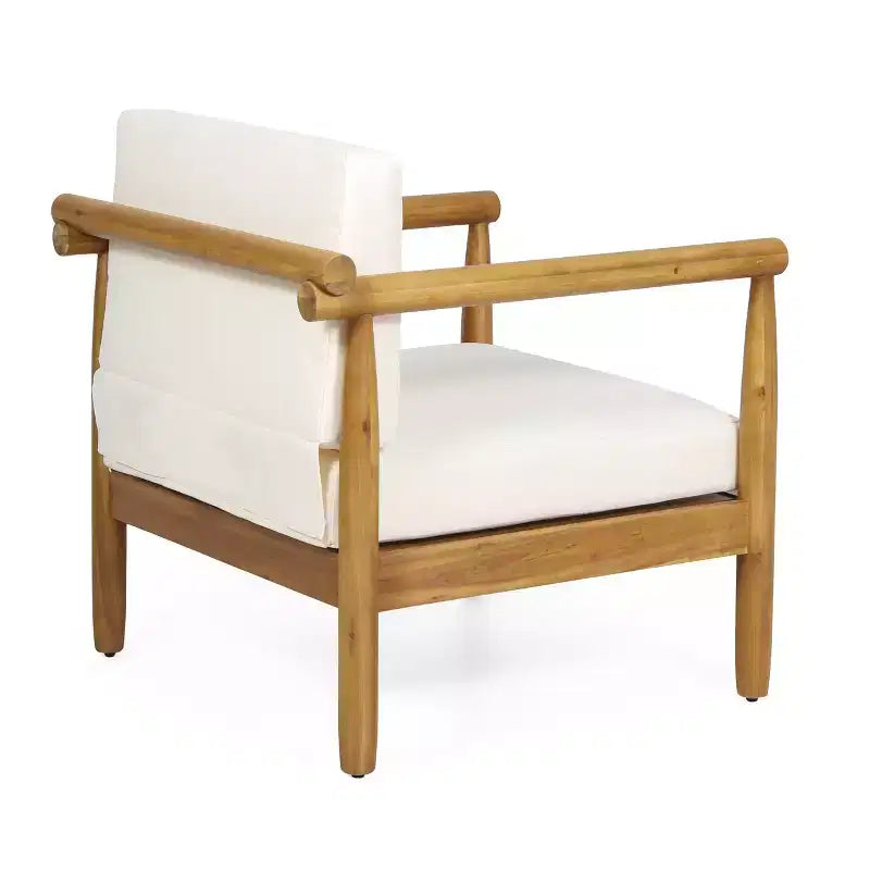 Fauteuil d'appoint Homy Casa en bois d'acacia avec assise et dossier rembourrés, naturel