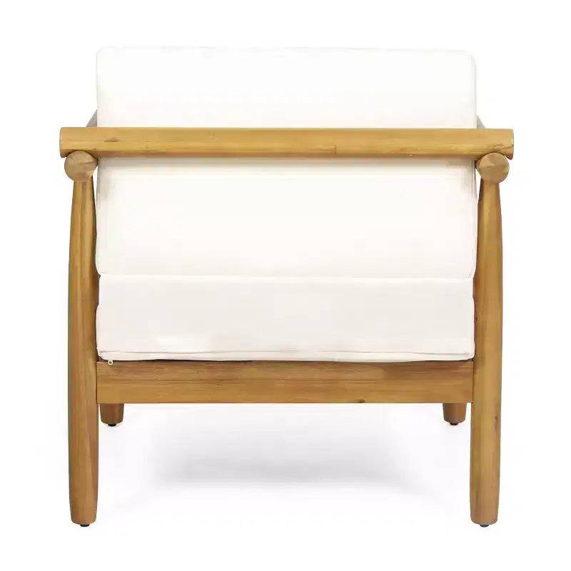 Fauteuil d'appoint Homy Casa en bois d'acacia avec assise et dossier rembourrés, naturel