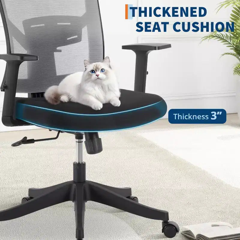 Chaise de bureau ergonomique à dossier haut, support lombaire et appui-tête réglables, chaise pivotante avec accoudoirs relevables, chaise de bureau en maille réglable en hauteur et inclinable
