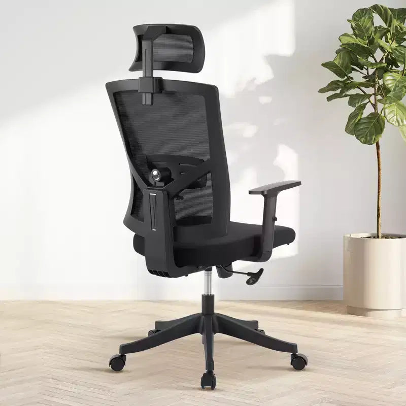 Chaise de bureau ergonomique à dossier haut, support lombaire et appui-tête réglables, chaise pivotante avec accoudoirs relevables, chaise de bureau en maille réglable en hauteur et inclinable