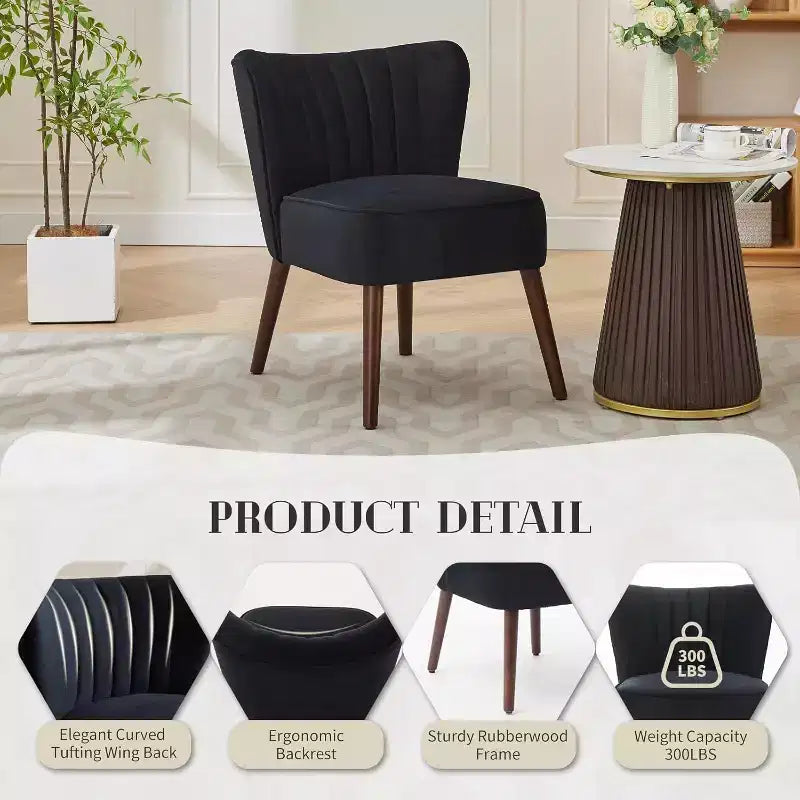 COZONY Fauteuil d'appoint moderne en velours, chaise rembourrée sans accoudoirs, dossier haut, pieds en bois robustes pour salon, chambre, bureau, coiffeuse