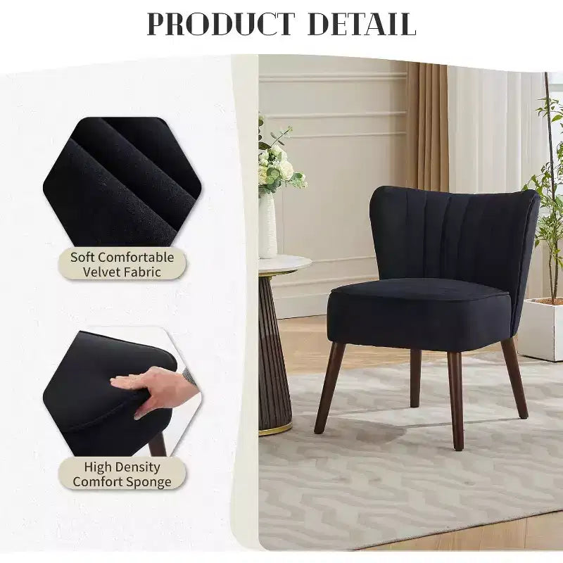 COZONY Fauteuil d'appoint moderne en velours, chaise rembourrée sans accoudoirs, dossier haut, pieds en bois robustes pour salon, chambre, bureau, coiffeuse