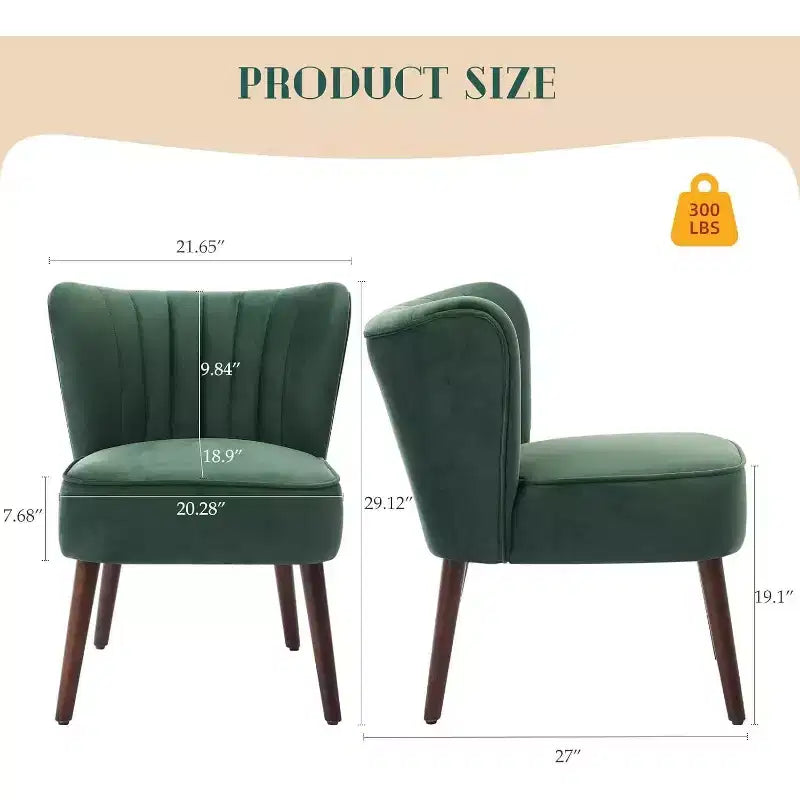 COZONY Fauteuil d'appoint moderne en velours, chaise rembourrée sans accoudoirs, dossier haut, pieds en bois robustes pour salon, chambre, bureau, coiffeuse