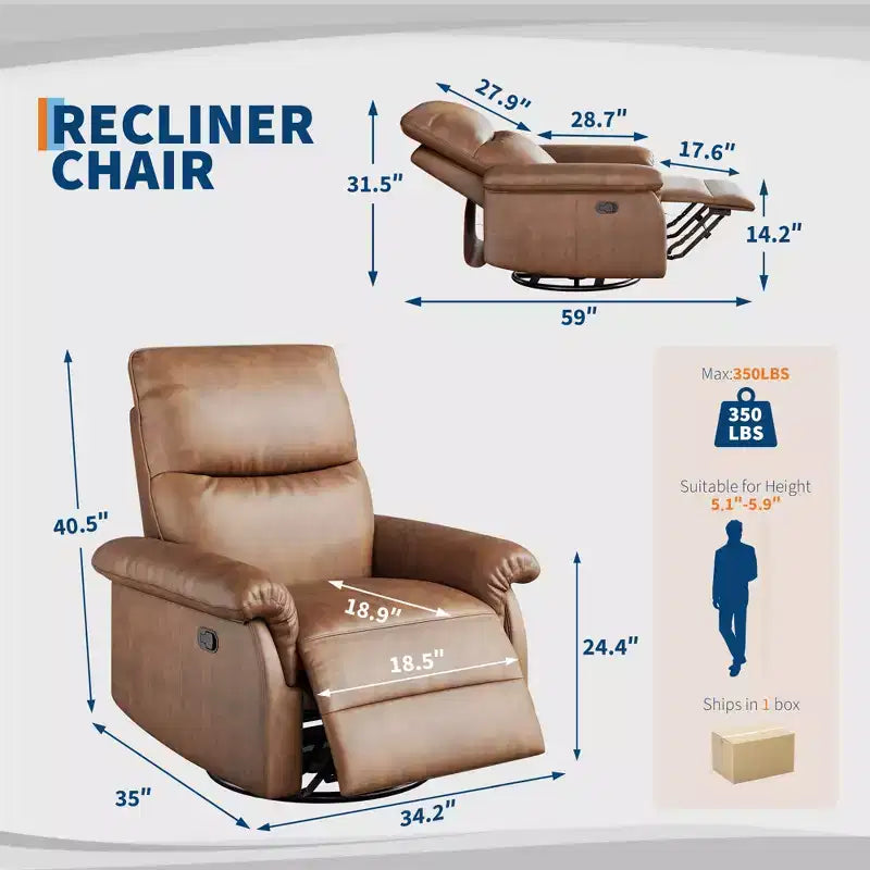 COZONY Manual Recliner Chair, Swivel Rocker with Padded Armrests, Modern Upholstered Reclining Chair for Living Room, Nursery, Bedroom